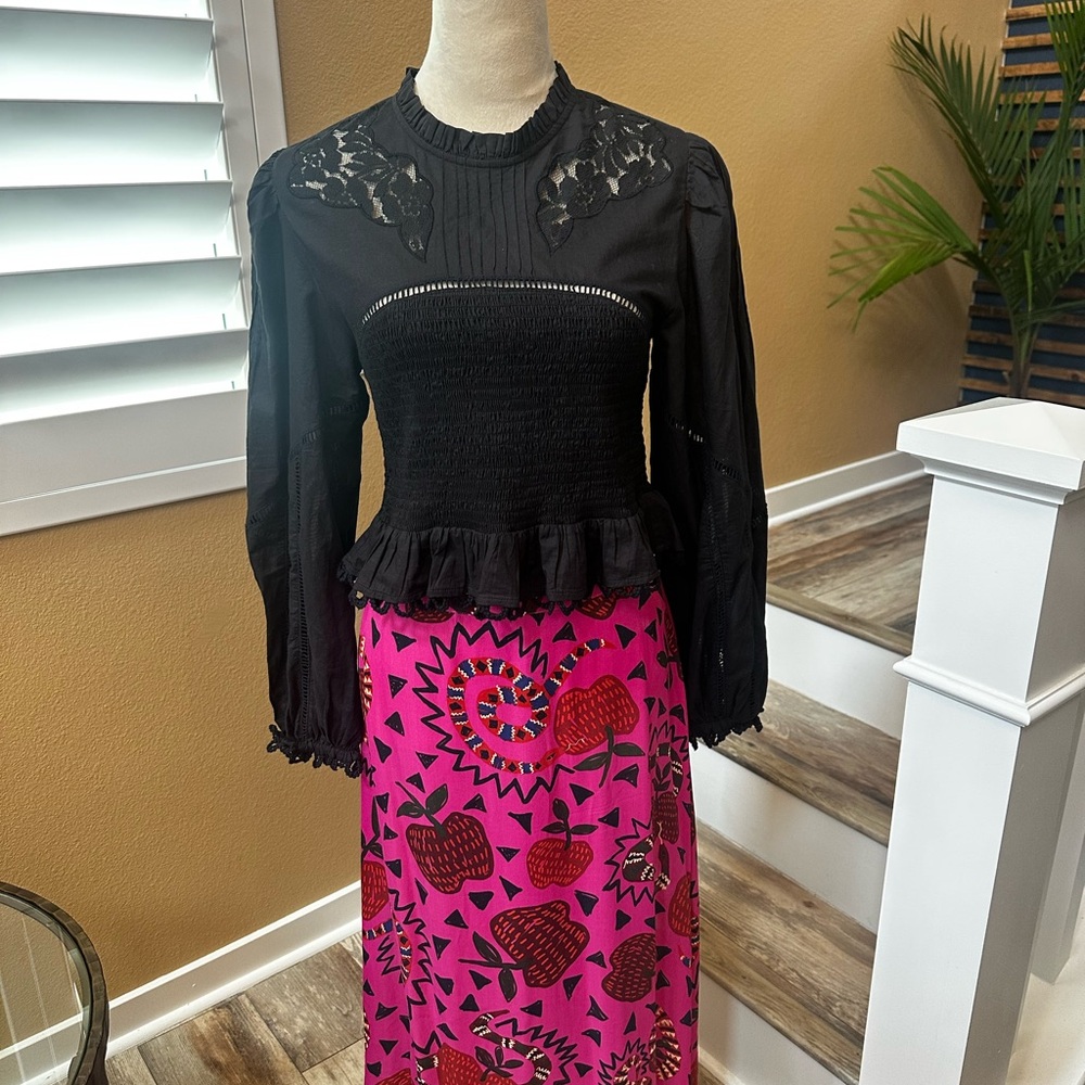 FARM Rio Pink and Black Midi Pencil Skirt for Cocktail